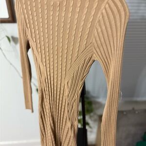 Tan Cable Knit Sweater Dress